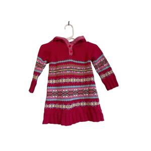 Lilly Wicket pink hooded sweater dress fair isle button cable knit cotton 12m